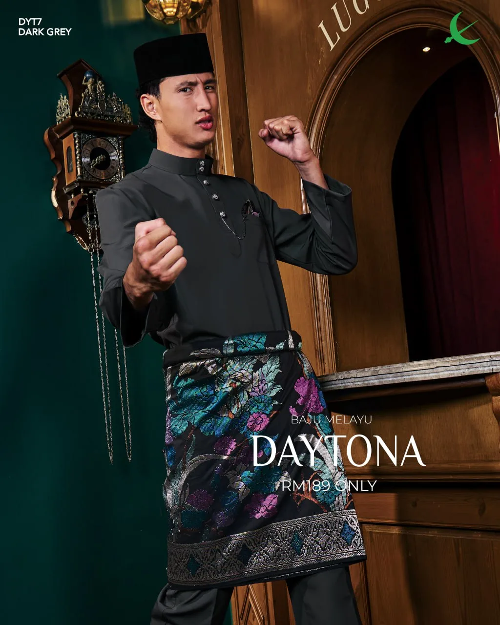 Baju Melayu Elrah Daytona Dark Grey